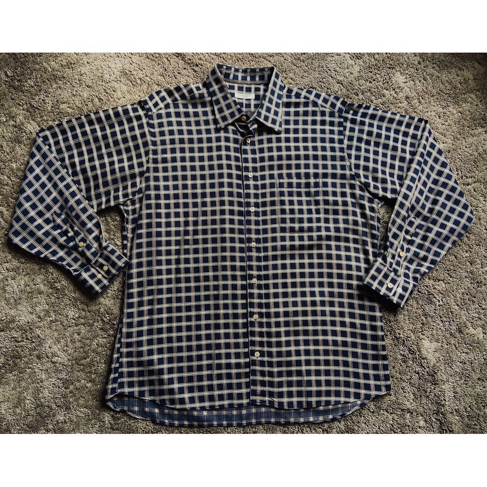Men's Burberry XL Black Gold Check Classic Dress Shirt Long Sleeve USA Early 00s